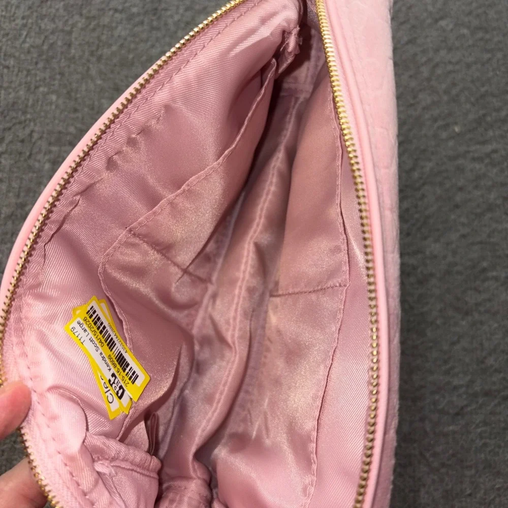 Kendra Scott Pink Velvet Embossed Floral Filigree Cosmetic Makeup Bag Pouch